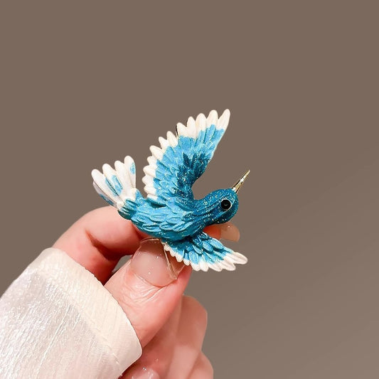 Blue hummingbird brooch, high-end feminine retro brooch coat, creative and exquisite suit matching